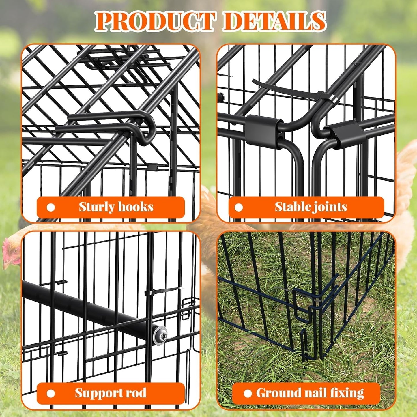 M optimized Metal Chicken Coop, Chicken Run Pen for Yard with Cover, Outdoor Metal Portable Chicken Cage with 4 Door and 1 Window for Outside Duck Rabbit Hen, 86"x40"x40"