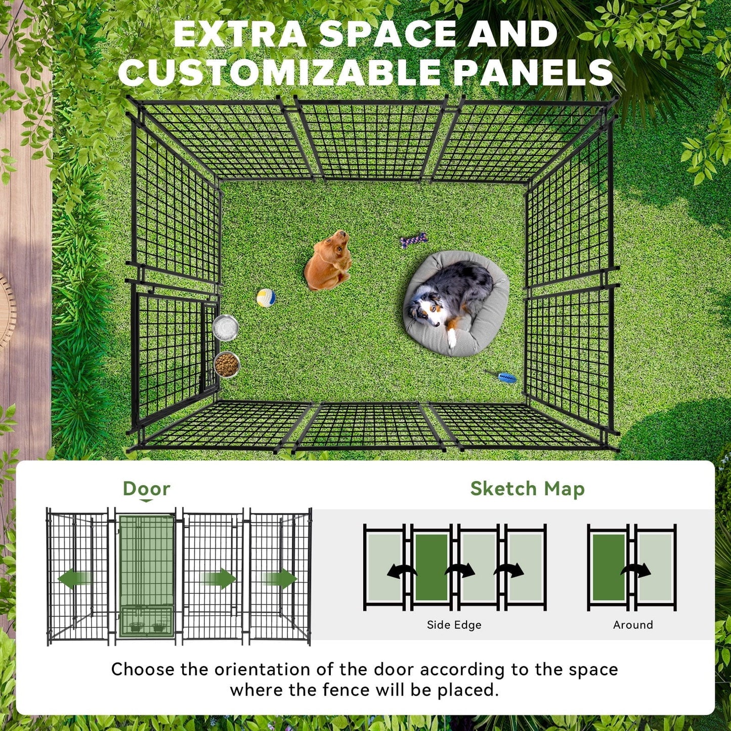 WOKEEN Large Dog Kennel Outside, 6'×4'×6',Welded Rectangular dog kennel outdoor with Waterproof Roof,2 Rotating Bowls & Secure Lock for Backyard （All Life Stages Dogs）