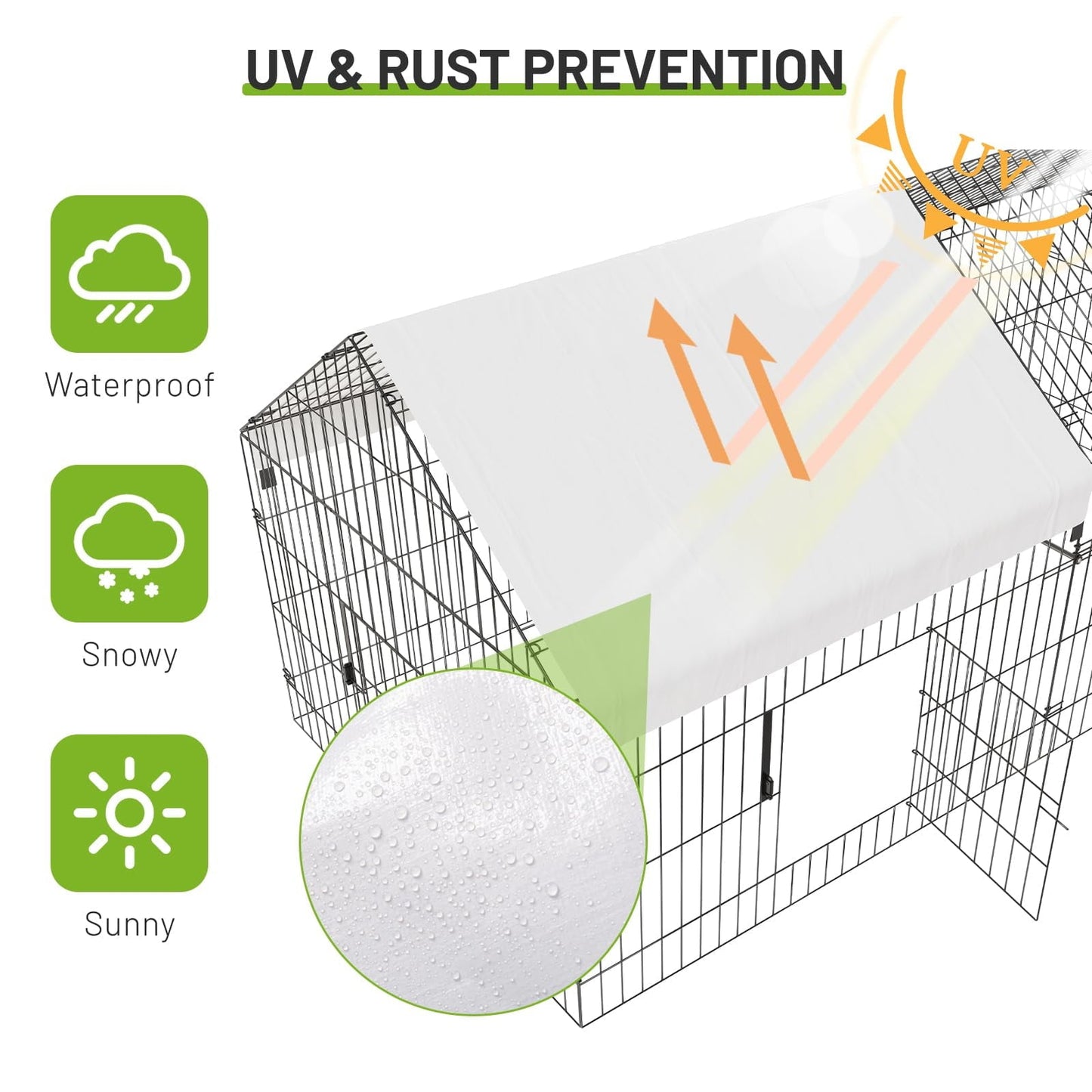 Large Metal Chicken Coop, Heavy Duty Dog Kennel Outside with Waterproof & Anti-UV Cover, Galvanized Mesh & Security Lock, Walk-in Chicken Runs for Yard Cage