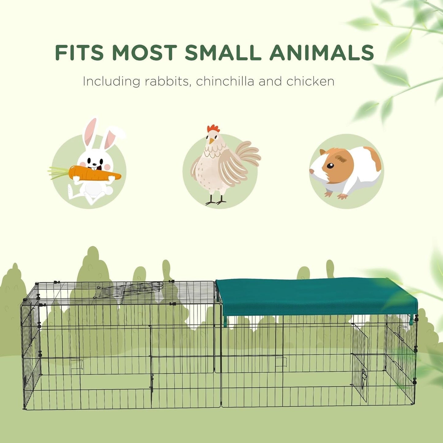 AEGFKD73" L Metal Chicken Playpen, Small Animal Cage, Chicken Coop, Pet Yard Fence for Rabbits, Chinchillas with Roof for Indoor & Outdoor, 20" H, Green