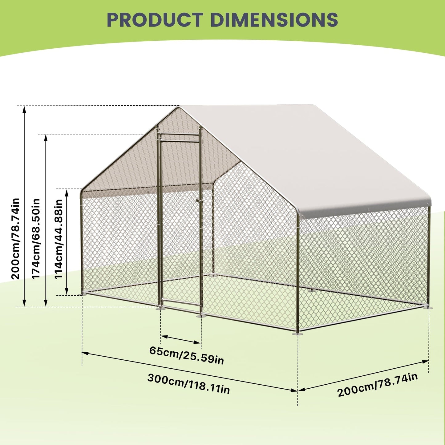 Large Metal Chicken Coop for 6 to 10 Chickens, Chicken Pens Outdoor with Top for Chicks, Ducks, Rabbits, 6.5'Lx9.8'Wx6.5'H Peaked Roof Walk-in Poultry Cage with Waterproof Cover for Yard, Farm