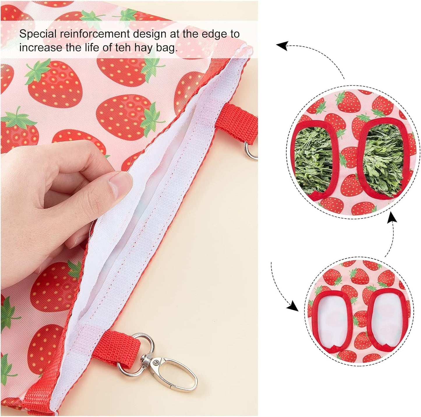 Hanging Rabbit Hay Feeder Bag Storage Small Animal Hay Hanging Feeder Sack with 2 Holes Wooden Hanging Accessories for Cage Guinea Rabbit Guinea Pig Hamsters 9.84×11.02 inch DIY