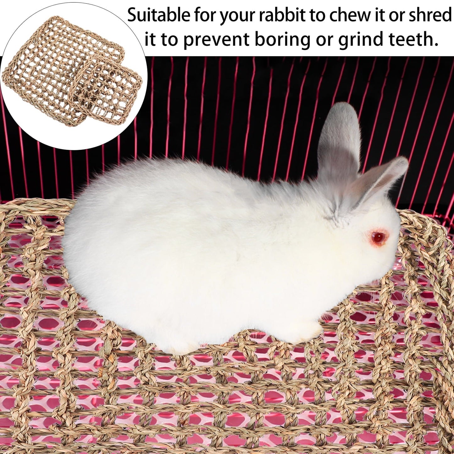 Gratier 2pcs Grass Mat Woven Bed Mat Rabbit Bunny Bedding Chew Toy Bed Play Toy