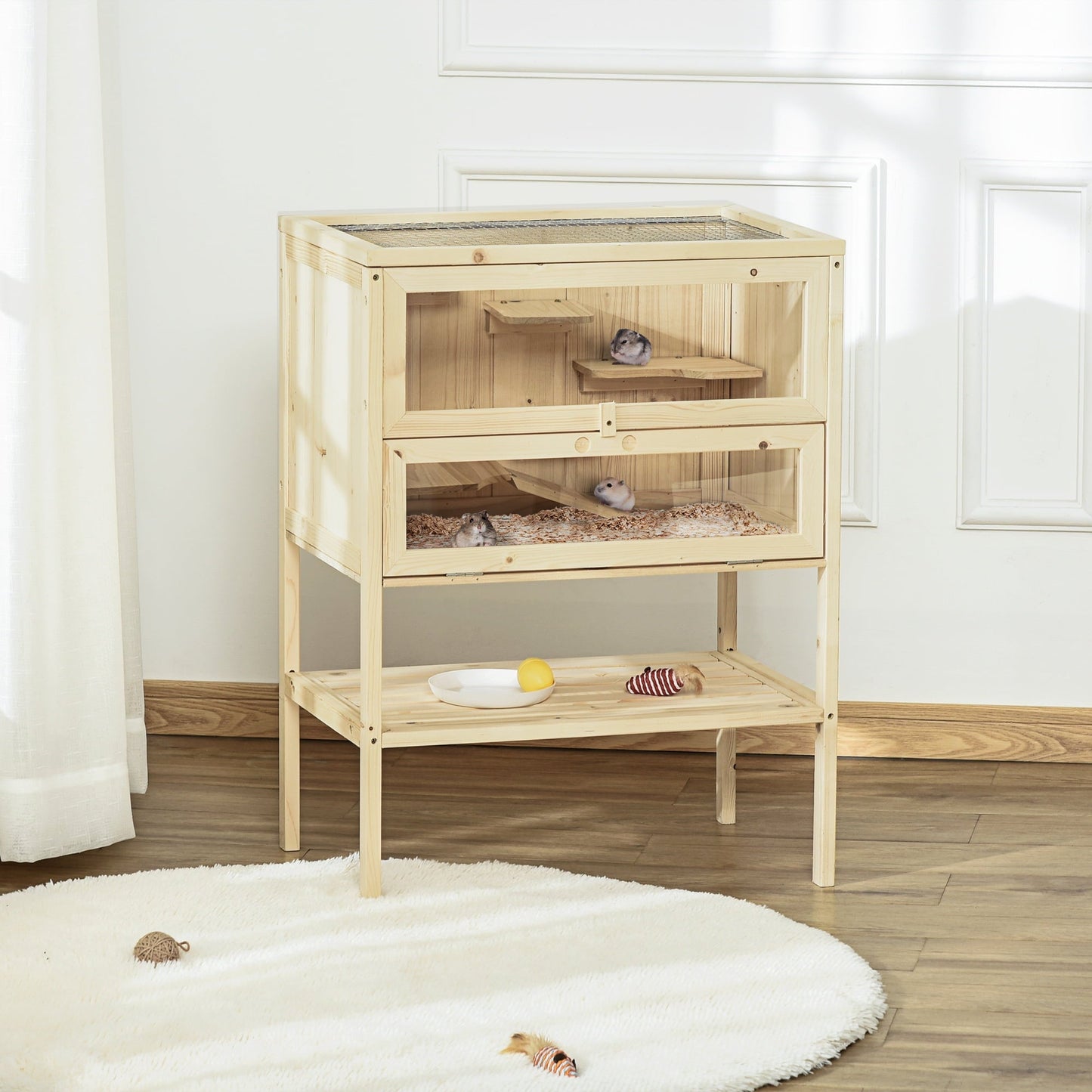 CoSoTower 3-Tier Wooden Hamster Cage Mice and Rat Cage Small Animals Hutch with Openable Top, Front Door, Storage Shelf