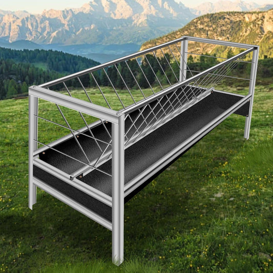2-in-1 Livestock Feeder for Goats ,77 Gallon Goat Hay Feeder , Stainless Steel with Rubber Grooves Goat Feeder for Sheep, Horses - Rust-Resistant & Large Capacity