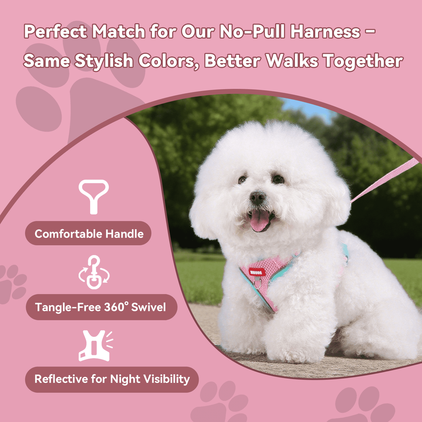 NOYAFA Dog Harness & Leash No Pull Puppy Harness for Small to Medium Dogs, Cats ,Reflective Adjustable Soft Padded D-Rings Pet Harness with Hook & Loop Fastener, Buckle （Pink S）
