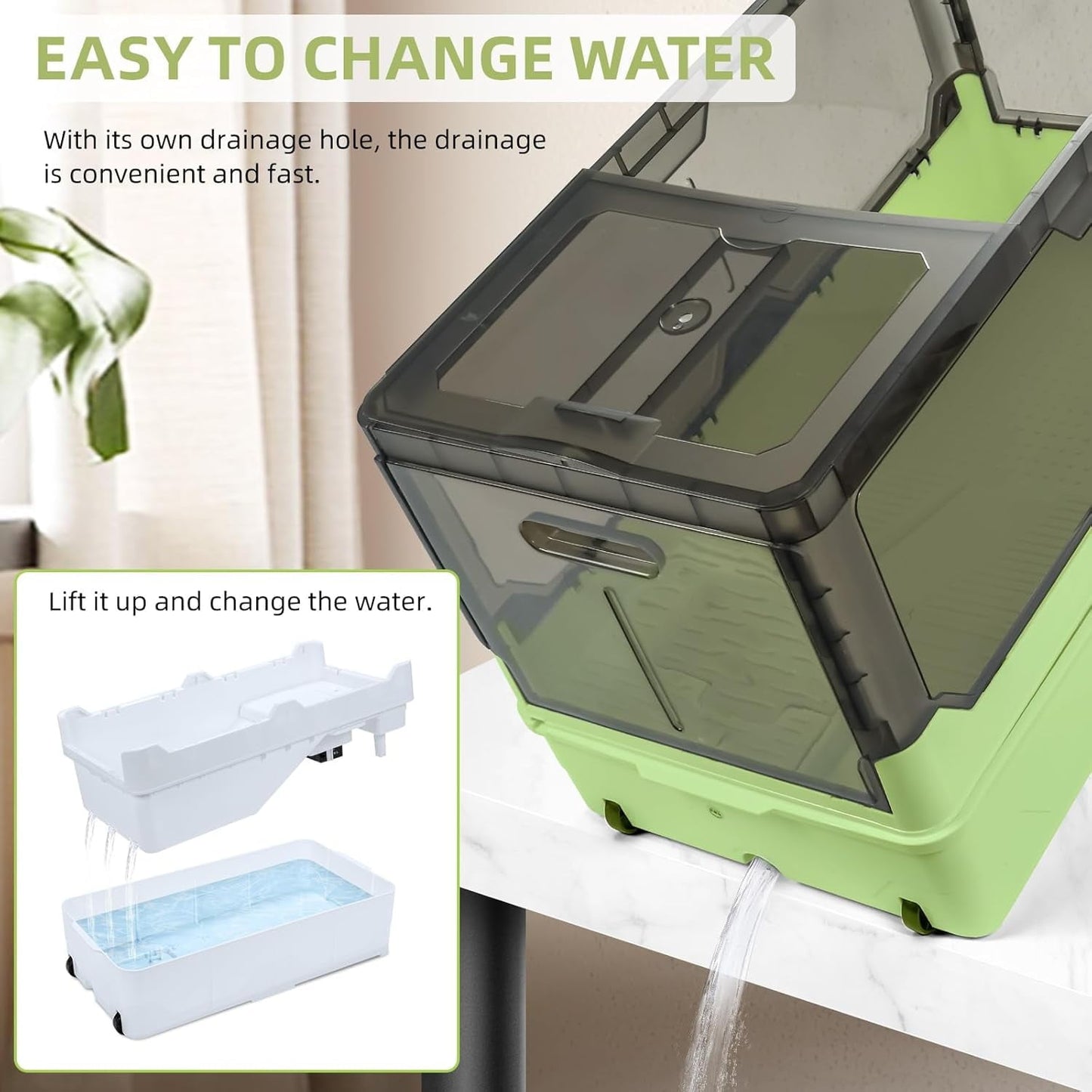 Turtle Tank kit with Filter+Water Pump+Heat lamp, Wheels, Easy to Move, Imitate The Natural Flows, Suitable for Small Turtle Horned Frog Hermit (XL, Green)