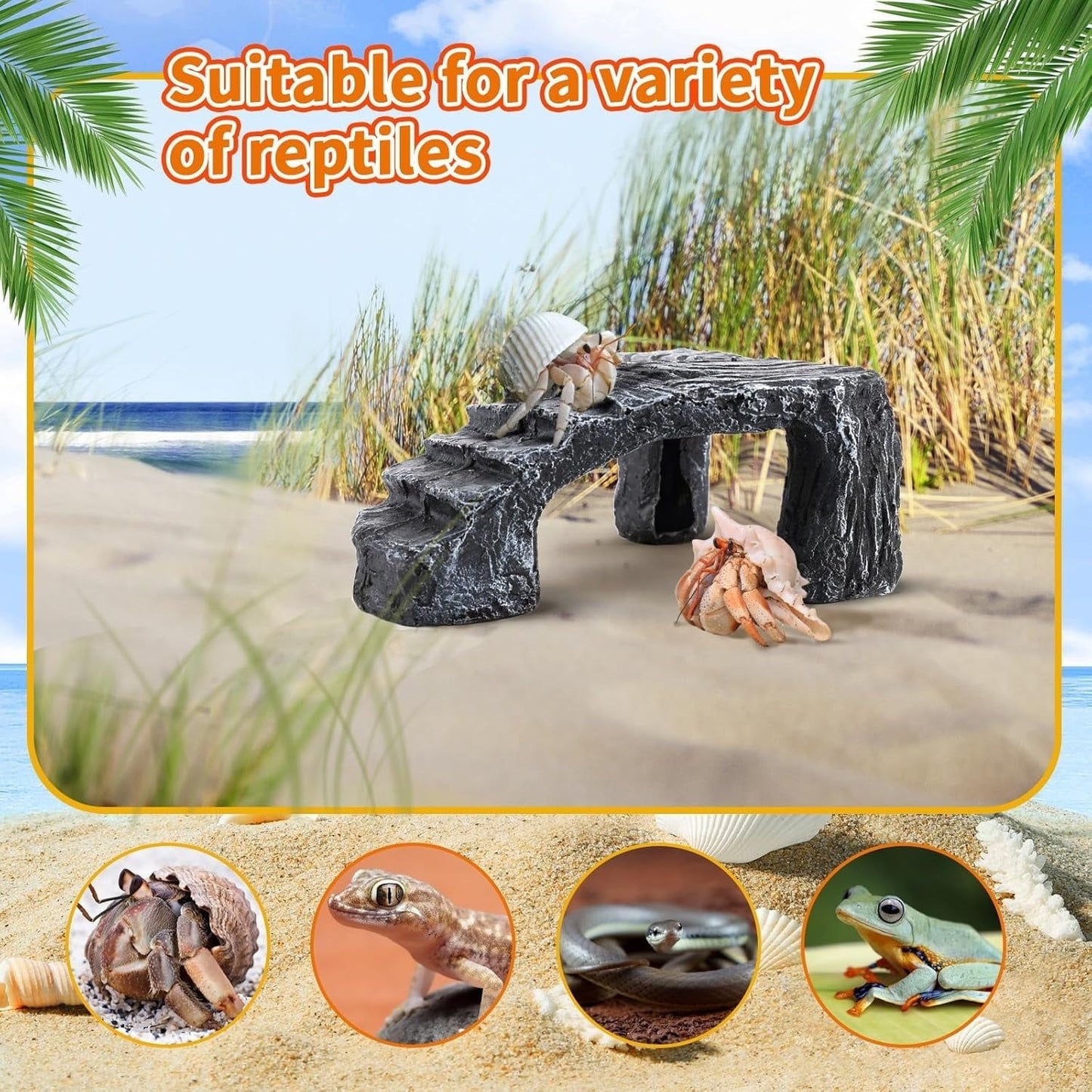 Hermit Crab Climbing Toys,Resin Hermit Crab Hideout,Hermit Crabs Tank Accessories Decor,Climbing Hideout Toy for Hermit Crabs Lizard Chameleon Hamster (Grey, 4.33 x3.74 x1.96in)