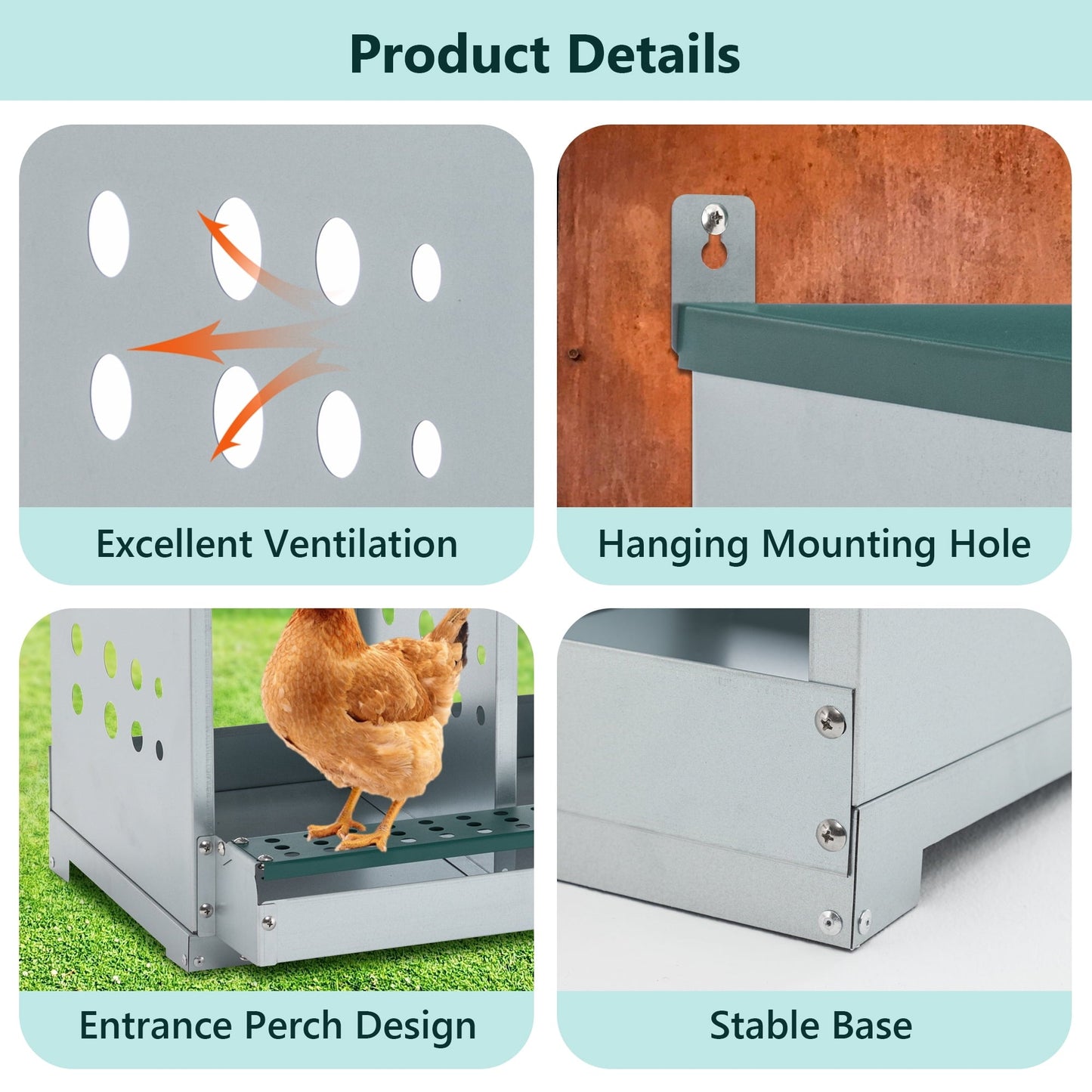 Chicken Nesting Box, 6 Compartment Metal Nesting Boxes for Hens Laying Eggs, Roll Away Chicken Laying Boxes with Egg Collection