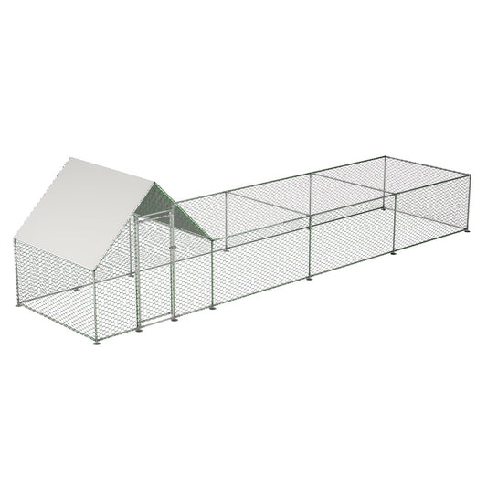 26'Lx6.7'Wx6.6' ft Metal Chicken Coop Run Backyard Hen House Poultry Habitat Cage w/Cover