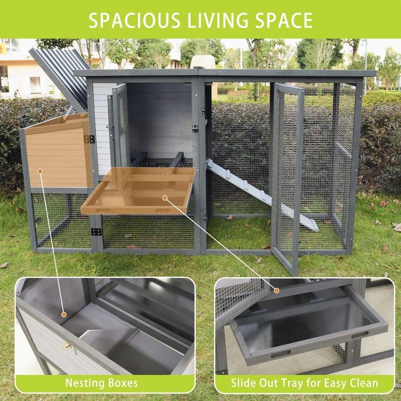 79"Large Chicken Coop with Upgraded Perches, Wooden Outdoor Chicken Cage with Large Nesting Box, Weatherproof Open Asphalt Roof &Removable Bottom, Duck House, Rabbit Hutch