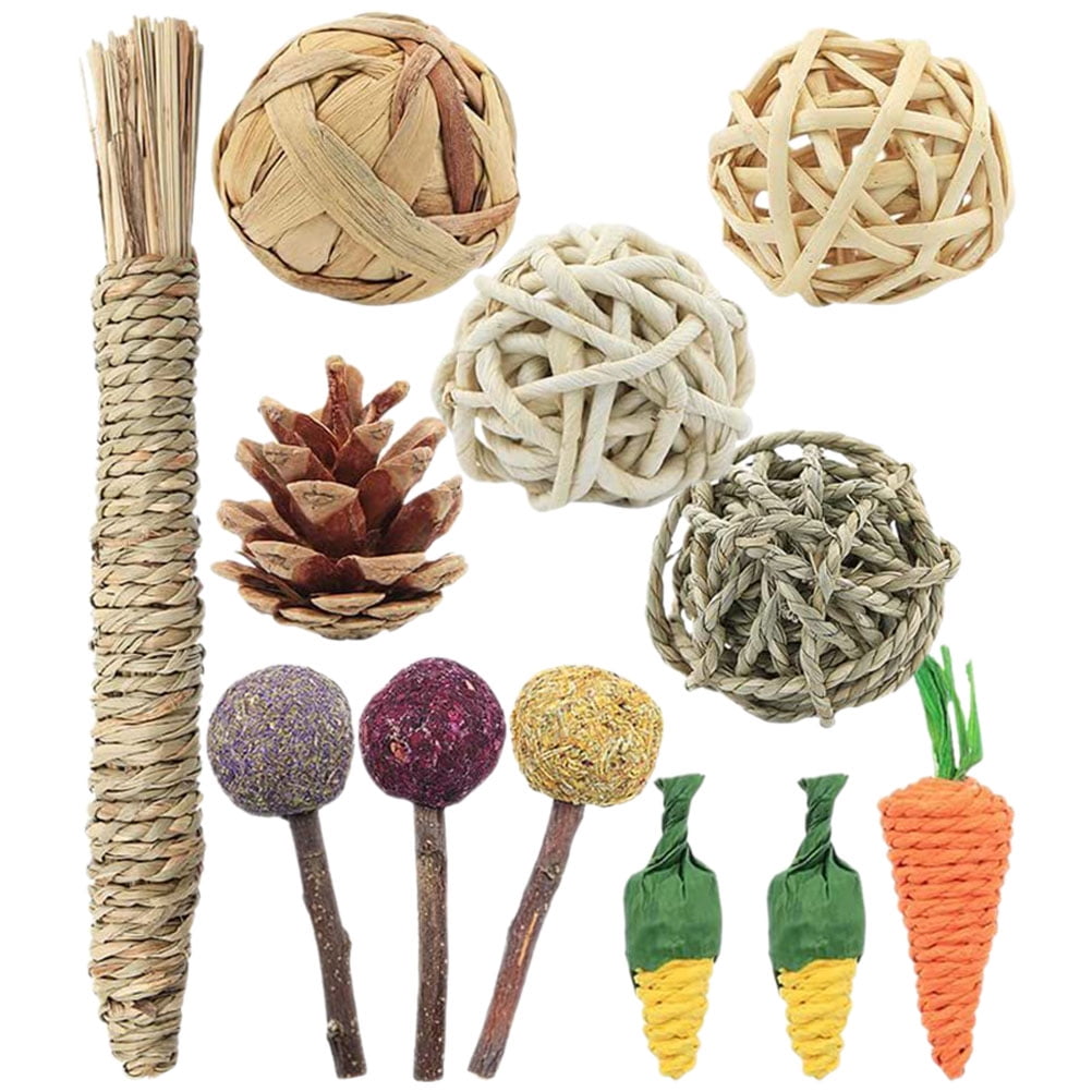 Masteelf 12Pcs Rabbit Chew Toys Cage Accessories Small Animals Chewing Toys for Bunny Chinchilla