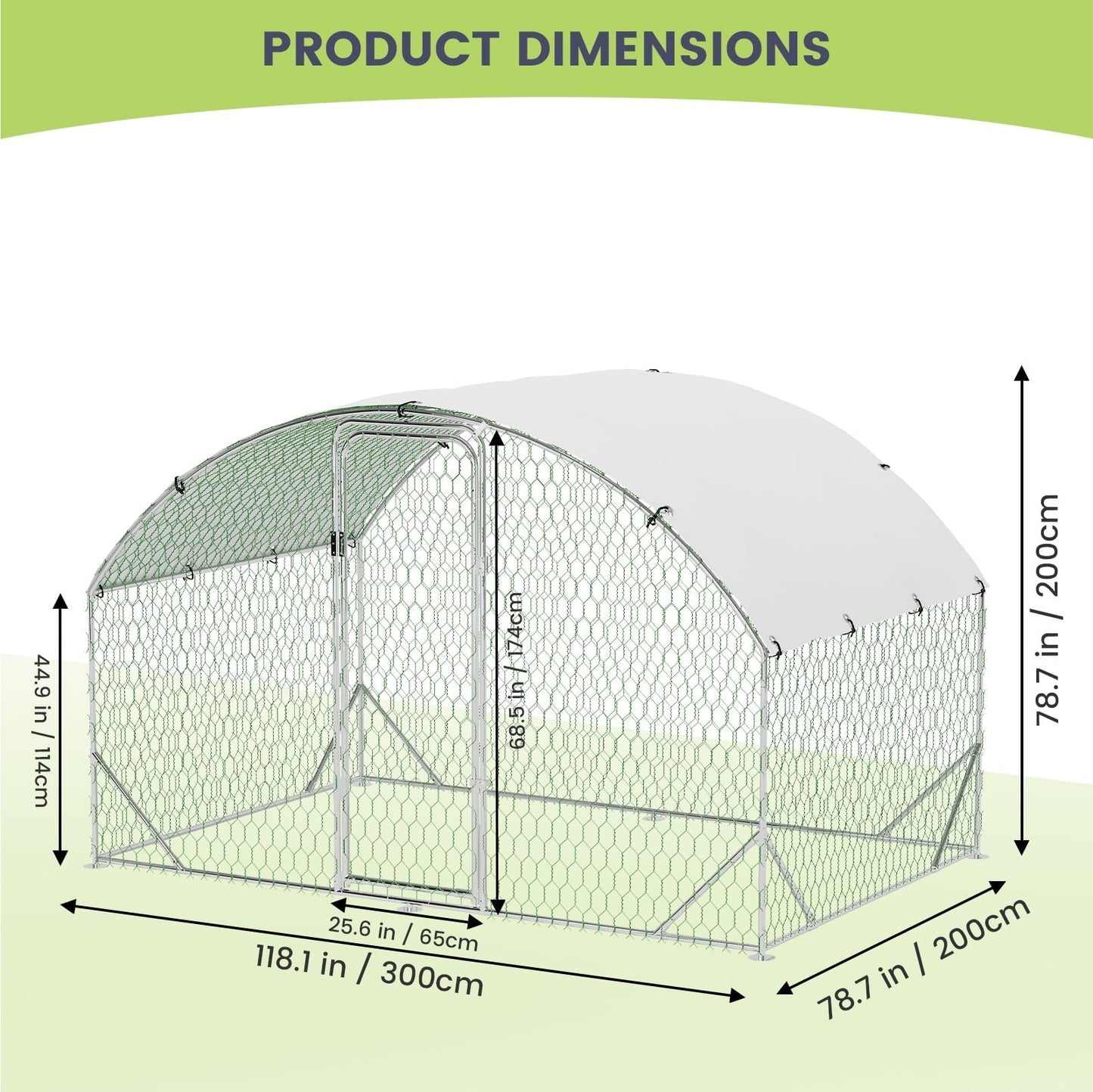 M optimized Large Metal Chicken Coop, Dome Chicken Coop with Upgrade Tri-Supporting, Chicken Run with Waterproof and Anti-UV Cover, Large Chicken Coop for Outdoor Duck Rabbit, 6.5'L x 9.8'W x 6.5'H