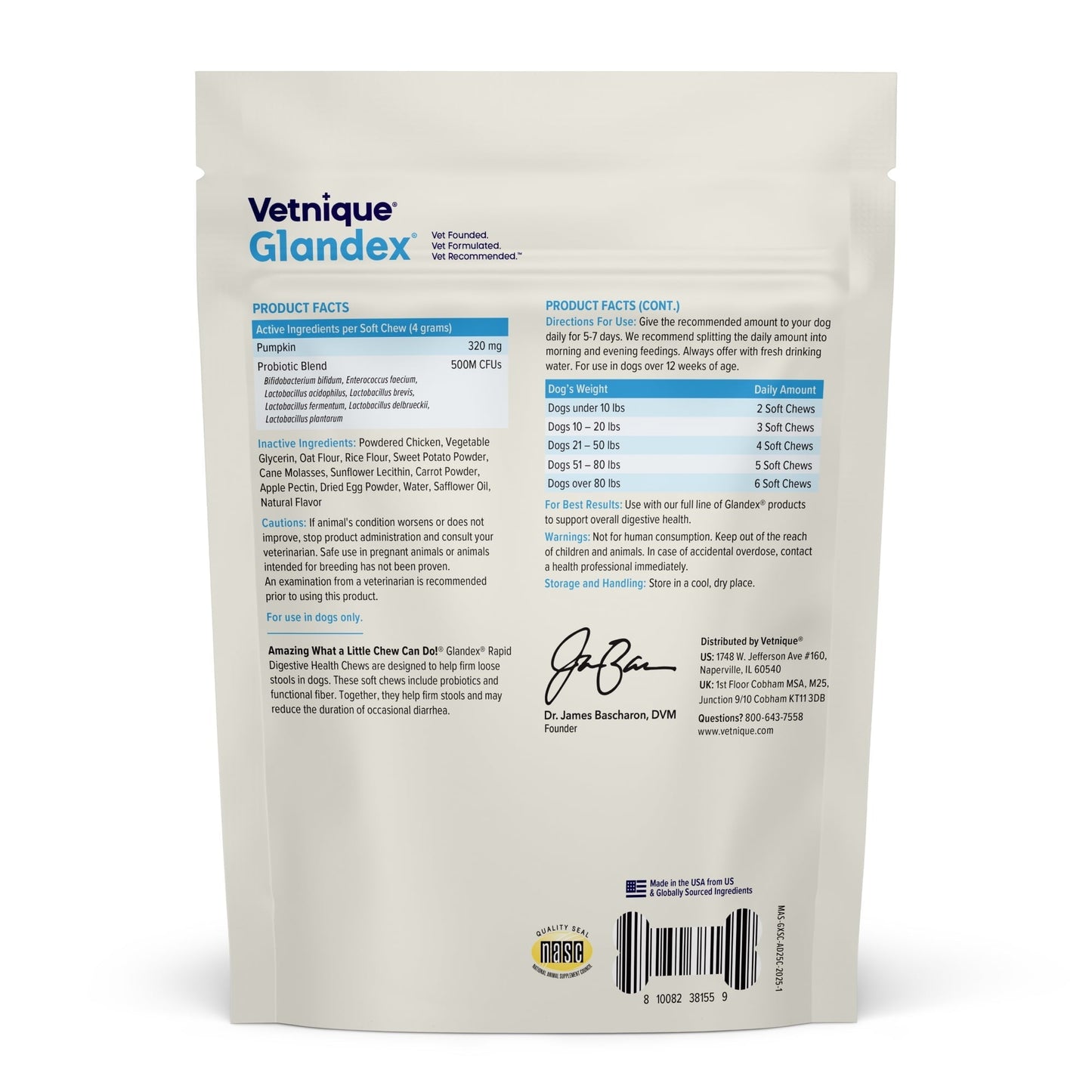 Glandex Rapid Digestive Support Chews for Dogs with Occasional Diarrhea, Chicken, 25ct.