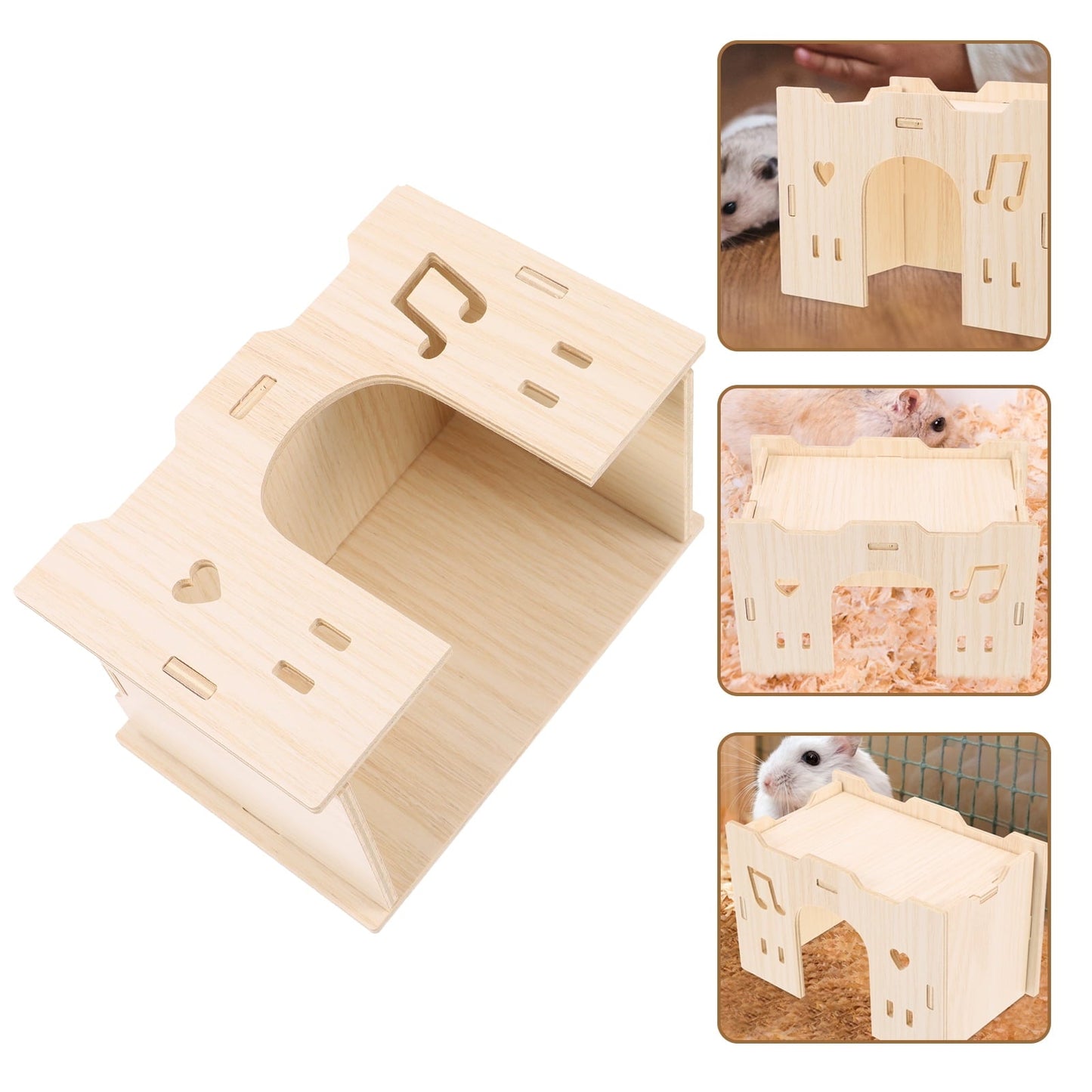 FOMIYES Wooden Hamster Habitat Guinea Pig Hideout Mouse Hamster Hideaway House