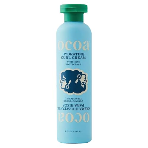 OCOA Beauty Hydrating Curl Cream with Hibiscus, Mango Butter, and Marula Oil - Defines, Moisturizes, Controls Frizz & Protects from Heat - For Curly & Wavy Hair, 8 oz