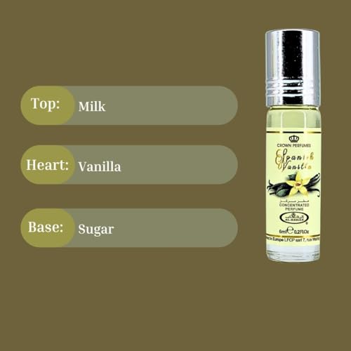 Al-Rehab Spanish Vanilla Perfume Oil 6ML (0.2 Oz) (PACK OF 3) - Arabian Perfume Oils For Women - Long Lasting Concentrated Perfume Oil - A Luxurious Soft & Sweet Women's Fragrance For An Elegant Touch