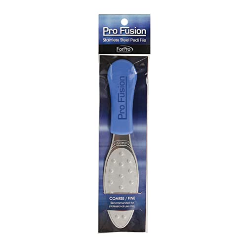 ForPro Pro Fusion Stainless Steel Pedi File - Coarse, Double-Sided Professional Quality - Blue Handle Pedicure File for Heels and Feet - 8.25” L