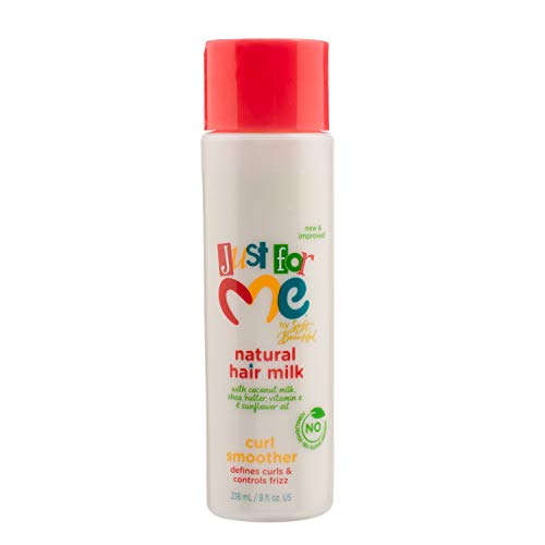 Just For Me Natural Hair Milk Curl Smoother - Defines Curls & Controls Frizz, Contains Coconut Milk, Shea Butter, Vitamin E, Sunflower Oil, Lightweight Moisture, 8 oz