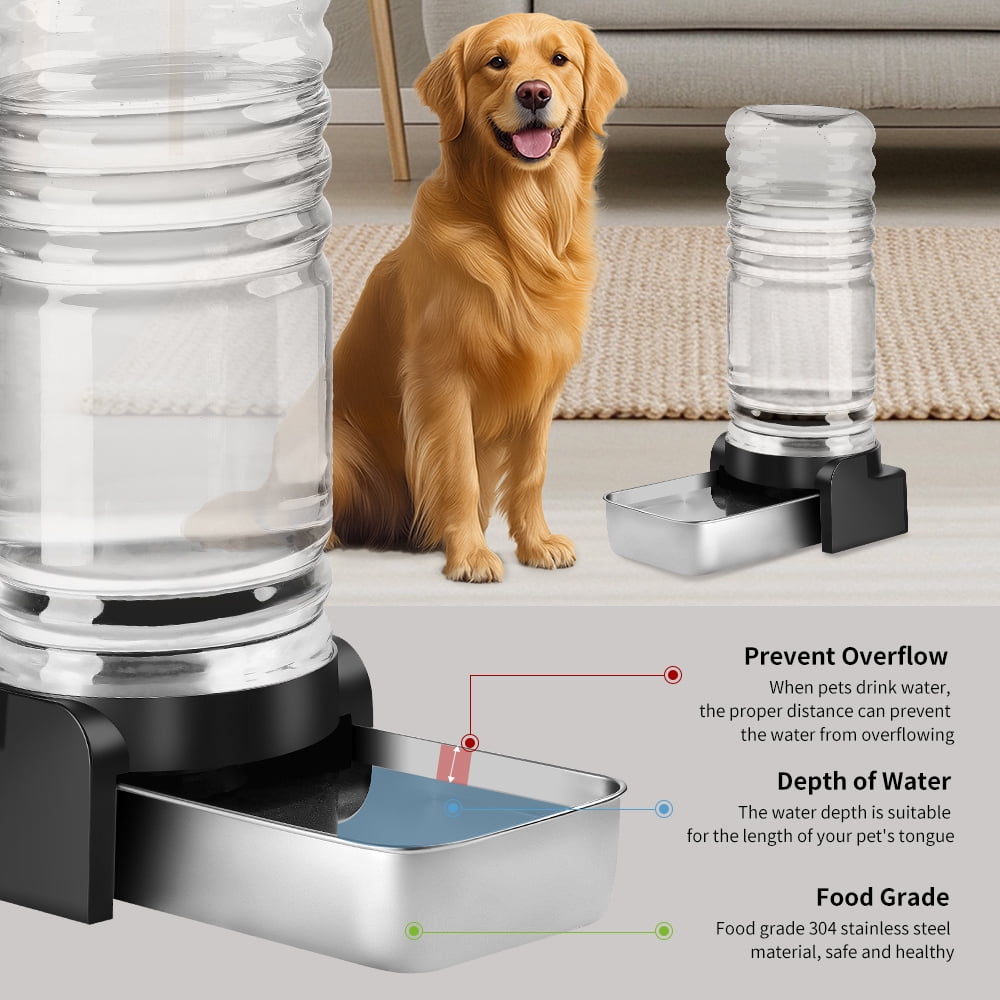 Marchul 2.3 Gallon Automatic Pet Waterer, Gravity Stainless Steel with 3 Replacement Filters for Dogs, 100% BPA Free, Large Capacity, 8.6L
