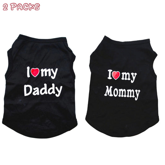 2 Pack Dog Shirt for Small Dog Boy Girl Puppy Clothes Love Mommy I Love My Daddy Summer Shirt Soft Breathable Male Female Pet Outfits
