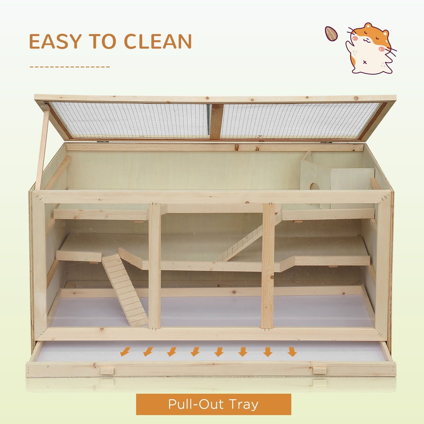 CoSoTower Extra Large Wooden Hamster Cage, Gerbil Cage, and Other Small Animal Habitat, Hamster Habitat with Opening Roof, Hut, Ramps, Natural