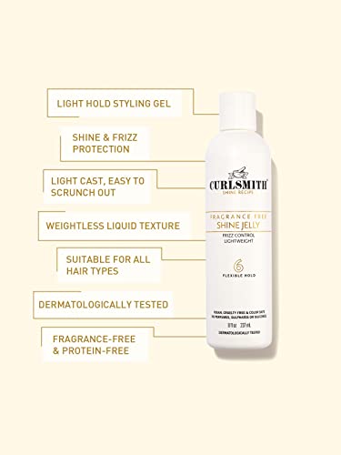 CURLSMITH - Shine Jelly, Light Hold Styling Gel with Frizz Protection, Sensitive, Fragrance Free, For All Curl and Hair Types, Vegan (2 fl oz)