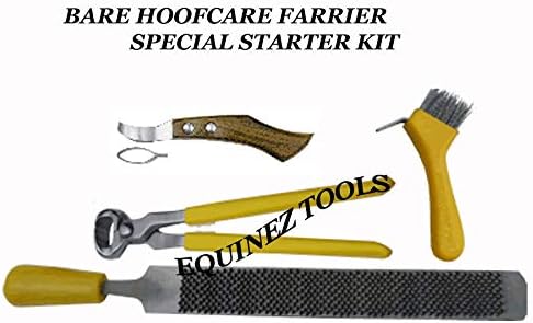 Barehoof Care Trimming Farrier Kit – 4 Piece Premium Hoof Care Tool Set | Horse Hoof Nippers, Hoof Rasp, Hoof Knife & Hoof Pick | Professional Farrier Trimming & Shoeing Kit for Horses