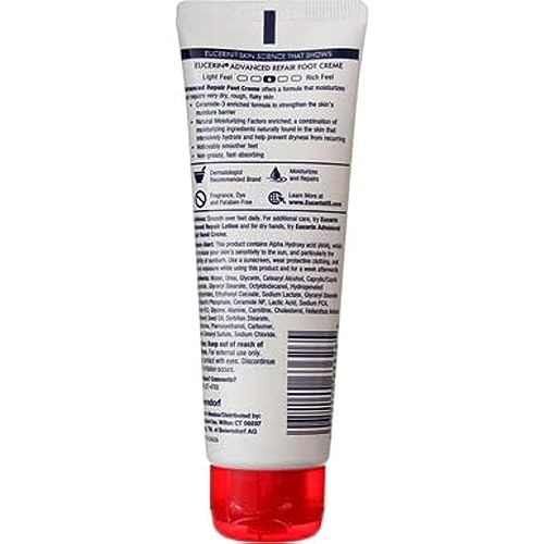 Eucerin Advanced Repair Foot Cream, Very Dry Skin, Light, Fragrance-Free, 3 oz
