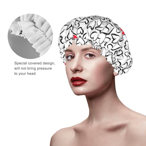 Love Hearts Shower Cap For Women Reusable Waterproof Double Layers Bath Cap Hair Protection Elastic Ladies Spa Salon Shower Hat
