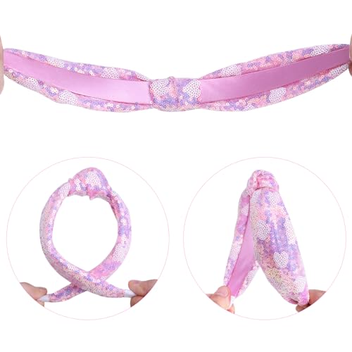 Fishown Sequin Headbands for Girls, 3 Pack Knotted Headband for Girls, Sparkly Girl Hair Bands Glitter Hair Accessories for Girl