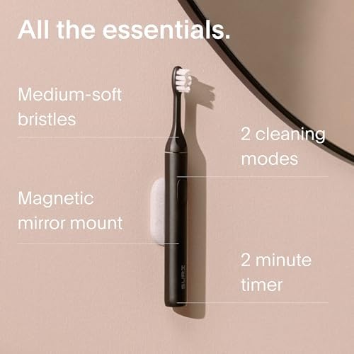 Sonic Electric Toothbrush | 40+ Day Battery | Designed in California | Sustainable Electric Toothbrush for Adults | Travel Toothbrushes | Tooth Brush |Black