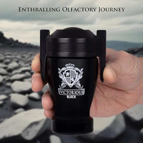 Victorious Black for Men Eau De Toilette 3.4 Fl Oz- Top Notes of Juicy Mandarin Orange & Grapefruit Blended with Sea Notes Base Notes of Ambergris, Guaiac Wood, Patchouli & Moss Elegant 100ml Bottle