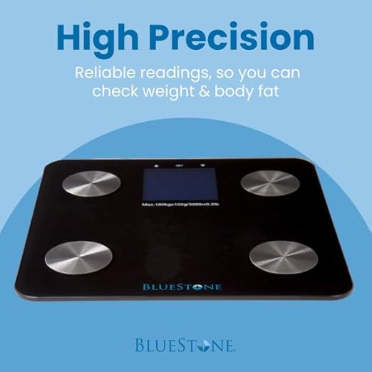 Digital Body Fat Bathroom Scale, Cordless Battery Operated Large LCD Display for Health and Fitness Tracking Scale by Bluestone- Black