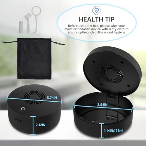 Voraiya UV Retainer Case with Fan, UVC Retainer Cleaner, Aligner Case Includes Vent Holes and Mirror, Portable Retainer Holder Box for Mouth Guard, Aligners, Night Guard, Black