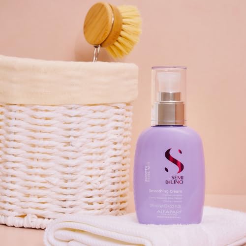 Alfaparf Milano Semi di Lino Smooth Smoothing Cream for Frizzy and Rebel Hair - Controls Frizz - Protects from Heat and Humidity - Straightens and Hydrates Unruly Hair, 4.23 fl. oz.