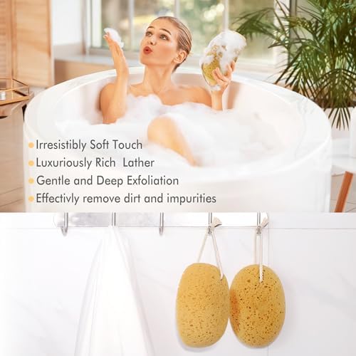 Sponges Shower, 3Pcs Soft Bath Sponges for Women Men, Wash Sponges for Body Face Multipack, Dense Foam for Gentle & Deep Cleansing, Ultra-Soft for Sensitive Dry Skin (Assorted Color Loops)