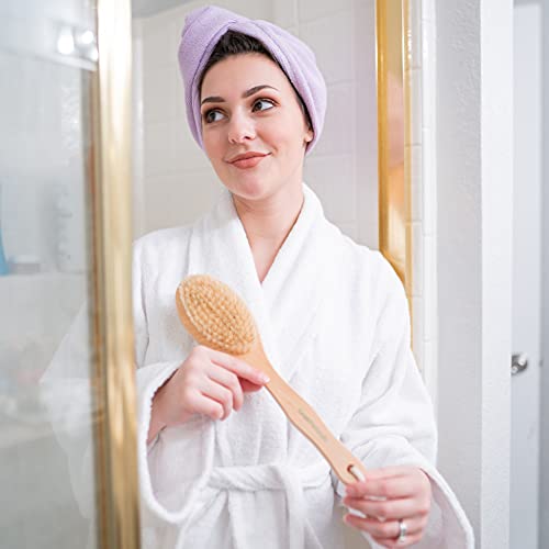 GranNaturals Dry Brushing Body Brush for Lymphatic Drainage + Cellulite Scrubber- Natural Bristle Skin Exfoliator for Body, Back, Legs, and Foot - Exfoliating Body Scrub for Ingrown Hair Bumps