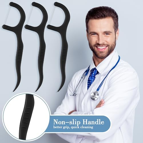 Baderke 600 Count Floss Picks Bulk Dental Flossers Picks for Adults Non Breakable Tooth Picks Flossers Teeth Cleaning Dental for Family Pack Travel(Black)