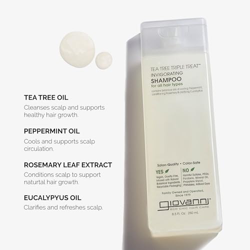 GIOVANNI Tea Tree Invigorating Shampoo - Special Clarifying Shampoo w/Organic Natural Oils for Women & Men, Cleansing & Moisturizing for Thin Hair, Rosemary, Eucalyptus & Peppermint Oil - 128 Fl Oz