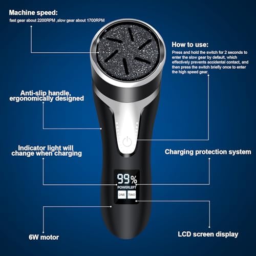 Electric Foot Callus Remover, IPX7 Waterproof Pedicure Kit Rechargeable Calloused Feet Remover Tool with LCD Display, 2-Speed Dual Motors for Efficient Exfoliation of Dead Skin on Feet