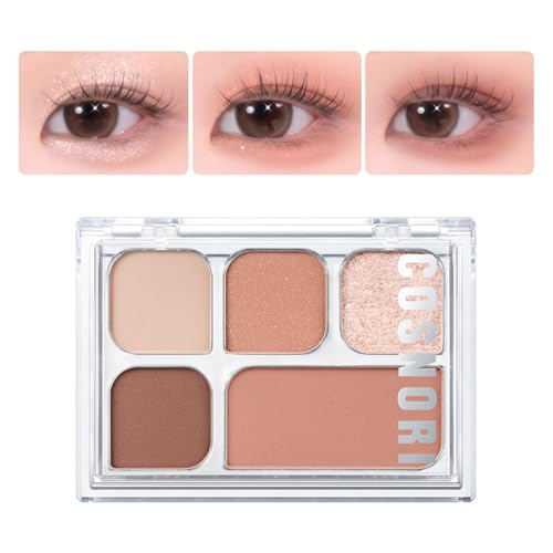 COSNORI My Moment Eye Palette – 5 Pigmented Shades, Matte, Shimmer & Glitter, Blendable & Multi-Use (03 Snug Rose)