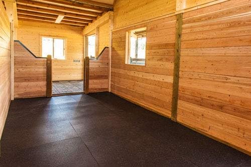 American Floor Mats - Heavy Duty Stall Tiles - Stable/Horse Tiles - Thick, Durable Rubber Flooring Solid Black 12' x 16' Set 3/8" Thick (48 Tiles Total)
