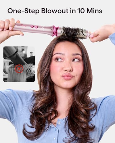 Wavytalk Heatwave Pro Ionic Thermal Brush Set, Dual Voltage 3-Size Heated Round Brush for Short to Long Hair, Bilateral Negative Ions for Frizz-Free Shiny Blowout, Pink