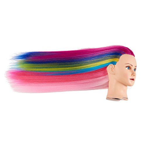 Training Head 26"-28" Mannequin Head Hair Styling Manikin Cosmetology Doll Head Synthetic Fiber Hair Hairdressing Training Model Free Clamp (1711W0320)