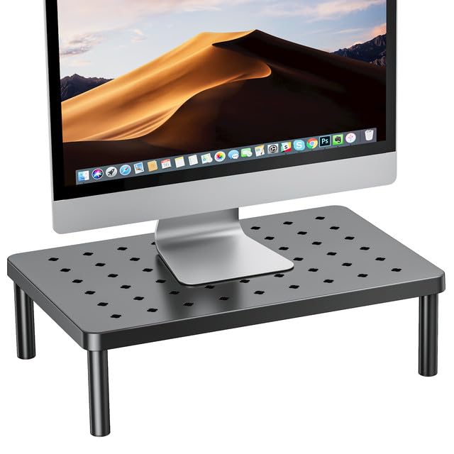 Monitor Stand for Desk - Ergonomic Monitor Riser, Laptop Stand with Non-Slip Pads, Sturdy & Stable Computer Stand with Cooling Holes, Desk Organizer for Laptop, Printer, 14.1''×9.4''×3.9''