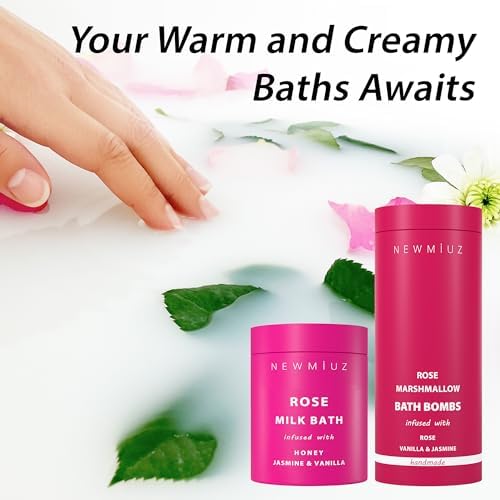 Rose Vanilla Bath Bomb Mega Foaming Bubbles Infused with Vanilla Jasmine Luxurious Spa Bath Essentials Nourishing Dry Skin Stress Relief Bath Gift