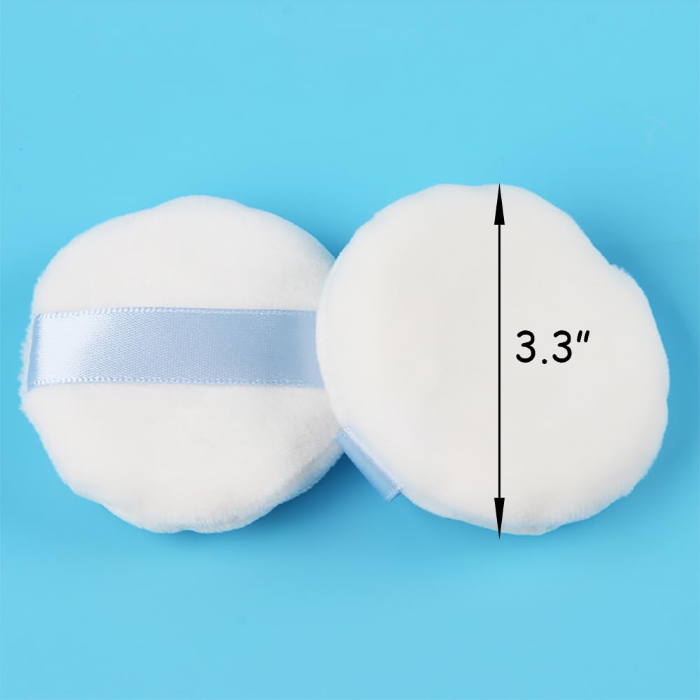 Ultra Soft Powder Puff and Container 3.3" High Density Velvet Dusting Washable Reusable Powder Puff,Body Powder Puff and Glass Jar Holder Loose Powder Box with Puff for Face Makeup(Blue)