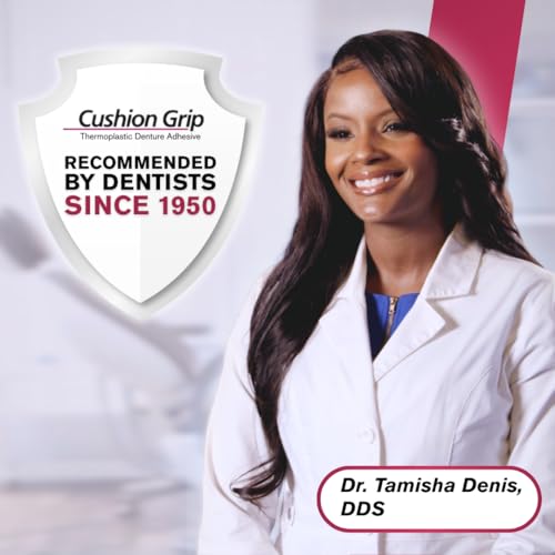 Cushion Grip Thermoplastic Denture Adhesive, 1 oz - Improves Denture Fit, Comfort & Stability | Non-Glue Adhesive, Acts Like a Soft Reline (Pack of 5)