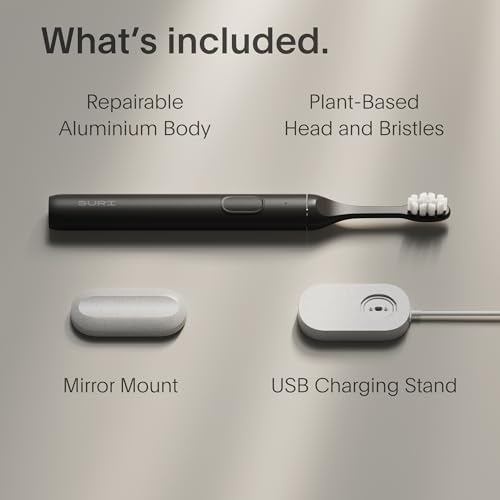 Sonic Electric Toothbrush | 40+ Day Battery | Designed in California | Sustainable Electric Toothbrush for Adults | Travel Toothbrushes | Tooth Brush |Black